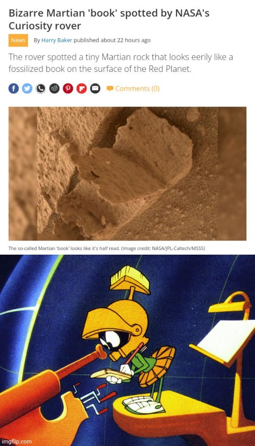 Martian rock looking like a book | image tagged in marvin the martian,rock,book,science,memes,rocks | made w/ Imgflip meme maker