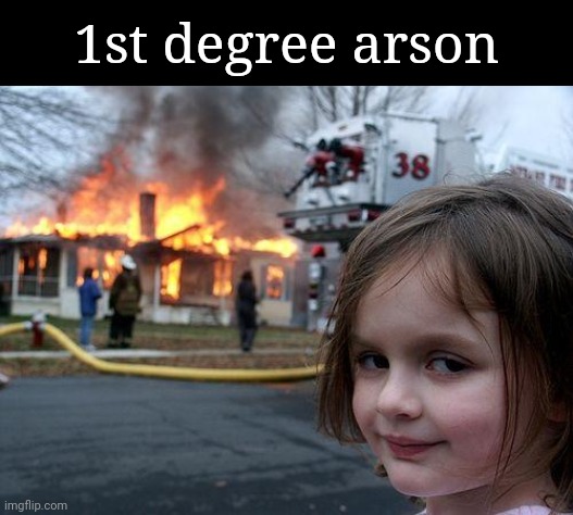 Basically 1st degree arson | 1st degree arson | image tagged in memes,disaster girl,arson,arsonist,meme,basically | made w/ Imgflip meme maker