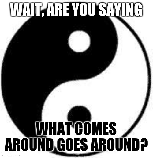 Ying yang | WAIT, ARE YOU SAYING WHAT COMES AROUND GOES AROUND? | image tagged in ying yang | made w/ Imgflip meme maker