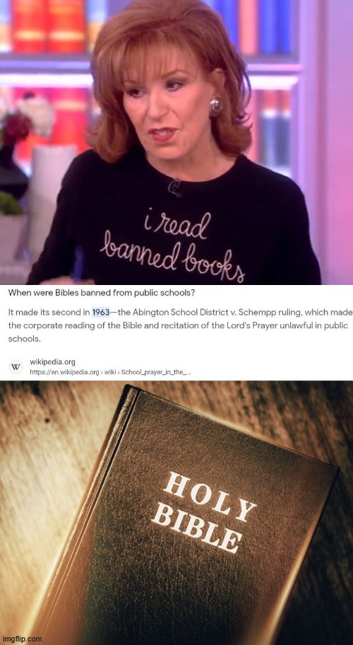 I read banned books,, | image tagged in banned books,the view,joy behar,bible,holy bible,the bible | made w/ Imgflip meme maker