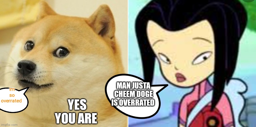 So overrated and so as iceu but he's actually better | MAN JUSTA CHEEM DOGE IS OVERRATED; Im so overrated; YES YOU ARE | image tagged in memes,doge,funny memes,kim chin thinks he's overrated,justacheemdoge | made w/ Imgflip meme maker