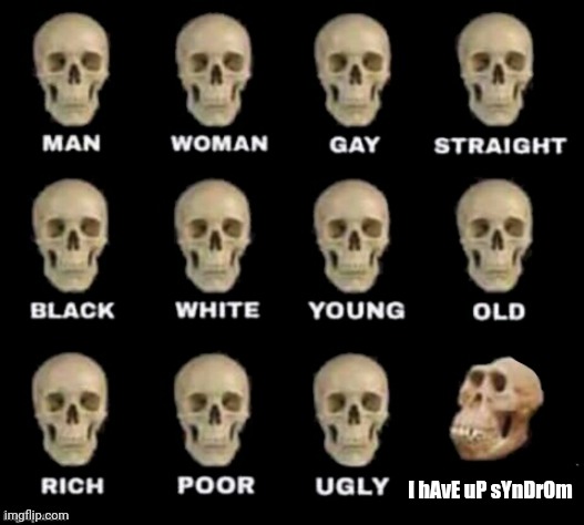 idiot skull | I hAvE uP sYnDrOm | image tagged in idiot skull | made w/ Imgflip meme maker