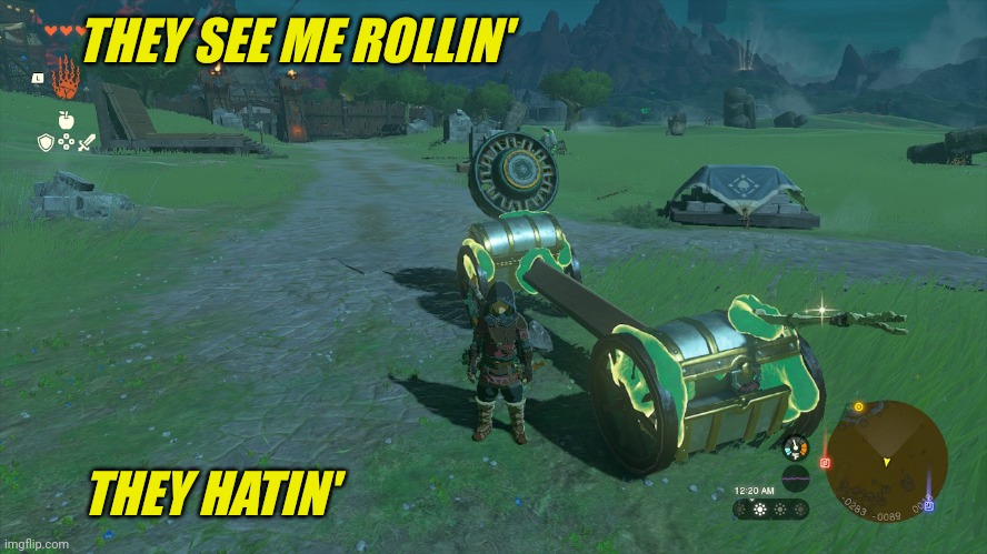 CAR MADE OUT OF CHESTS | THEY SEE ME ROLLIN'; THEY HATIN' | image tagged in the legend of zelda,link,the legend of zelda breath of the wild,tears of the kingdom | made w/ Imgflip meme maker