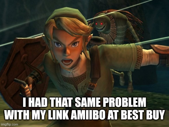 Link Legend of Zelda Yelling | I HAD THAT SAME PROBLEM WITH MY LINK AMIIBO AT BEST BUY | image tagged in link legend of zelda yelling | made w/ Imgflip meme maker
