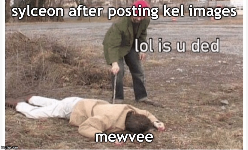 Lol is u ded | sylceon after posting kel images mewvee | image tagged in lol is u ded | made w/ Imgflip meme maker