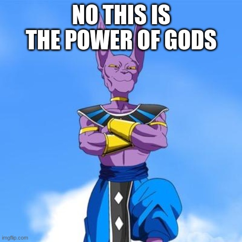 Beerus | NO THIS IS THE POWER OF GODS | image tagged in beerus | made w/ Imgflip meme maker