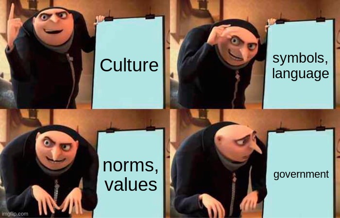 Gru's Plan | Culture; symbols, language; norms, values; government | image tagged in memes,gru's plan | made w/ Imgflip meme maker