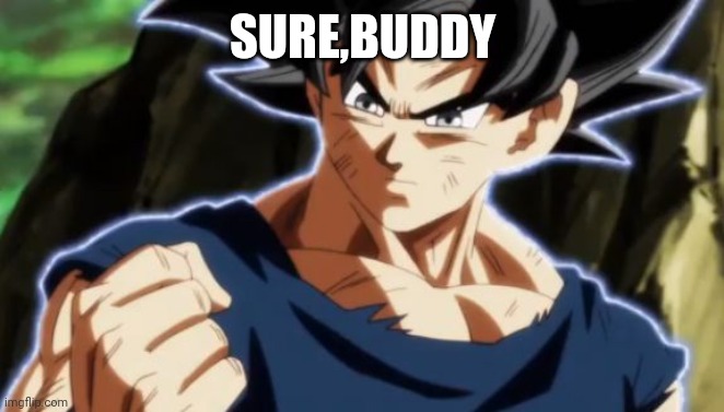 Ultra instinct goku | SURE,BUDDY | image tagged in ultra instinct goku | made w/ Imgflip meme maker