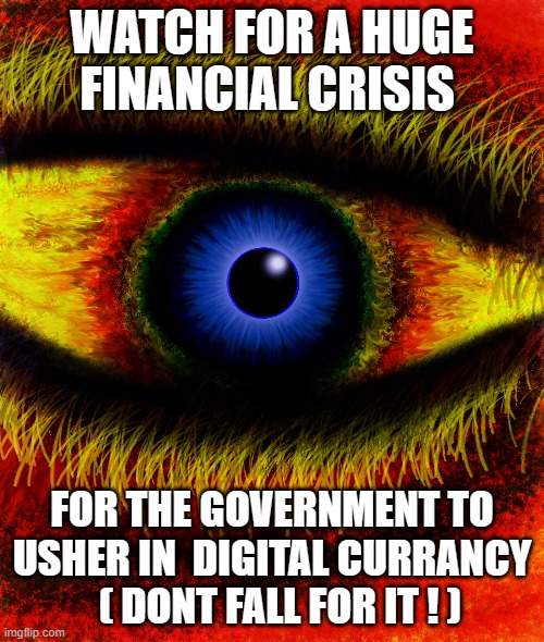 WATCH FOR A HUGE FINANCIAL CRISIS; FOR THE GOVERNMENT TO USHER IN  DIGITAL CURRANCY   ( DONT FALL FOR IT ! ) | made w/ Imgflip meme maker