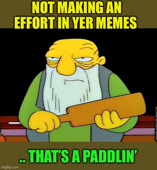 That's a paddlin' Meme | NOT MAKING AN EFFORT IN YER MEMES .. THAT’S A PADDLIN’ | image tagged in memes,that's a paddlin' | made w/ Imgflip meme maker