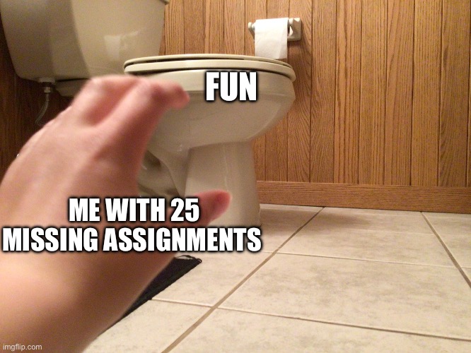 I made this template feel free to write in it? | FUN; ME WITH 25 MISSING ASSIGNMENTS | image tagged in the toilet,school,relatable | made w/ Imgflip meme maker