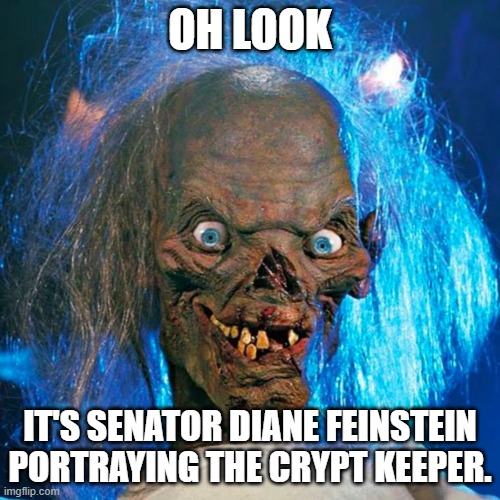 The resemblance is uncanny. LOL | OH LOOK; IT'S SENATOR DIANE FEINSTEIN PORTRAYING THE CRYPT KEEPER. | image tagged in california,senators,crypt keeper,democrat | made w/ Imgflip meme maker