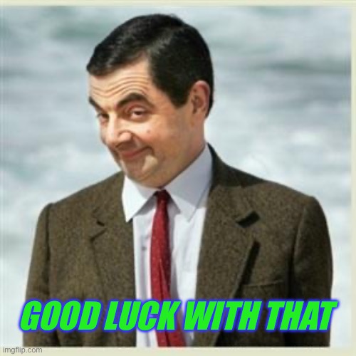 Mr Bean Smirk | GOOD LUCK WITH THAT | image tagged in mr bean smirk | made w/ Imgflip meme maker