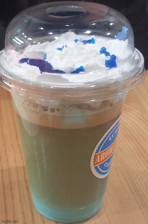 Blue Birthday Latte | image tagged in food,latte,coffee,blue,happy birthday,are you reading the tags | made w/ Imgflip meme maker