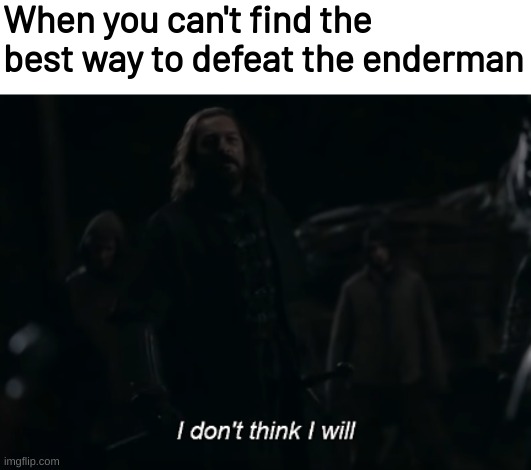 i dont think i will | When you can't find the best way to defeat the enderman | image tagged in i dont think i will,mincraft,minecraft,memes,funny | made w/ Imgflip meme maker