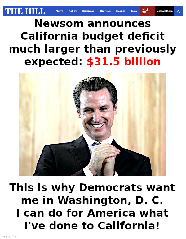 Newsom Announces California Budget Deficit | image tagged in scheming gavin newsom,let's raise their taxes,taxpayers,leaving,taxifornia | made w/ Imgflip meme maker