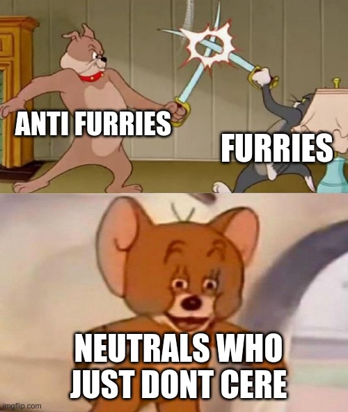 Tom and Jerry swordfight | ANTI FURRIES; FURRIES; NEUTRALS WHO JUST DONT CERE | image tagged in tom and jerry swordfight | made w/ Imgflip meme maker