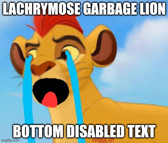 extreme crying kion crybaby | LACHRYMOSE GARBAGE LION; BOTTOM DISABLED TEXT | image tagged in extreme crying kion crybaby | made w/ Imgflip meme maker