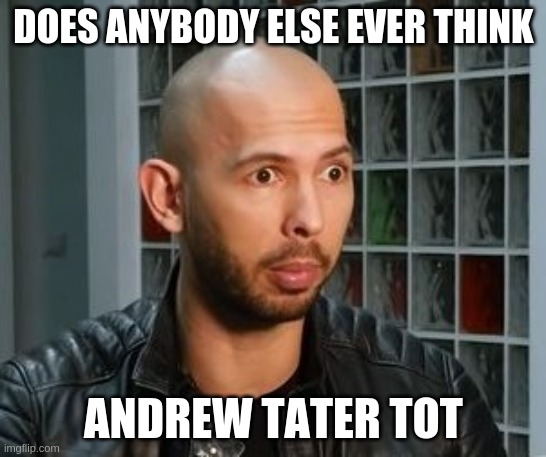 Andrew Tate wojack face | DOES ANYBODY ELSE EVER THINK; ANDREW TATER TOT | image tagged in andrew tate wojack face | made w/ Imgflip meme maker