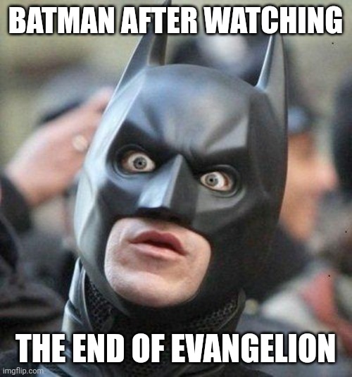 Batman and End Of Evangelion Meme | BATMAN AFTER WATCHING; THE END OF EVANGELION | image tagged in shocked batman | made w/ Imgflip meme maker