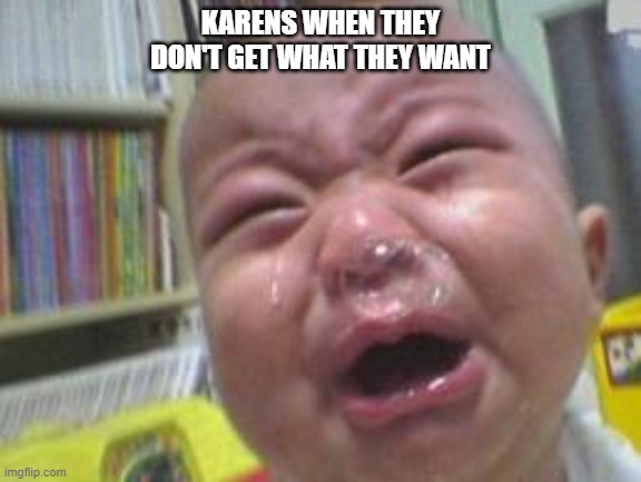 Karens be like | KARENS WHEN THEY DON'T GET WHAT THEY WANT | image tagged in funny crying baby | made w/ Imgflip meme maker