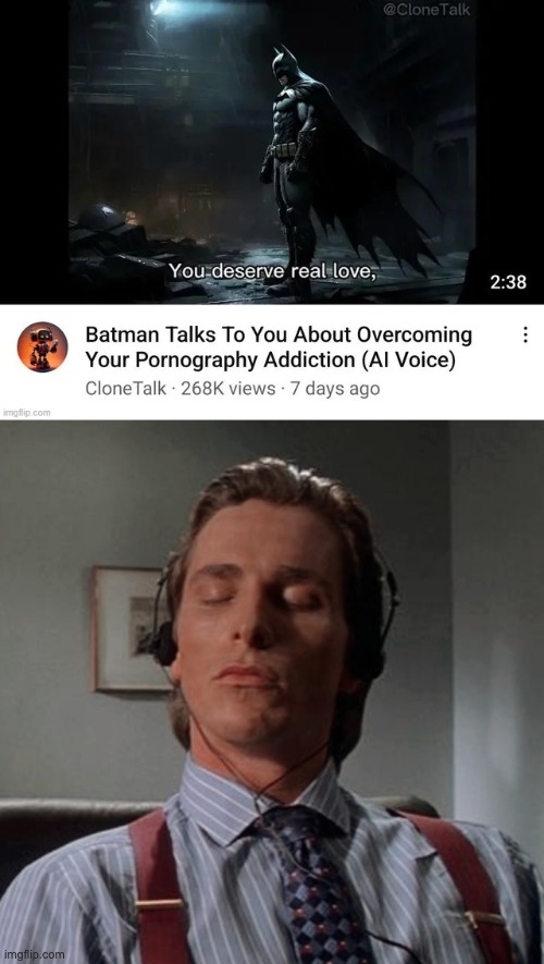never listened to it lmfao | image tagged in patrick bateman listening to music | made w/ Imgflip meme maker