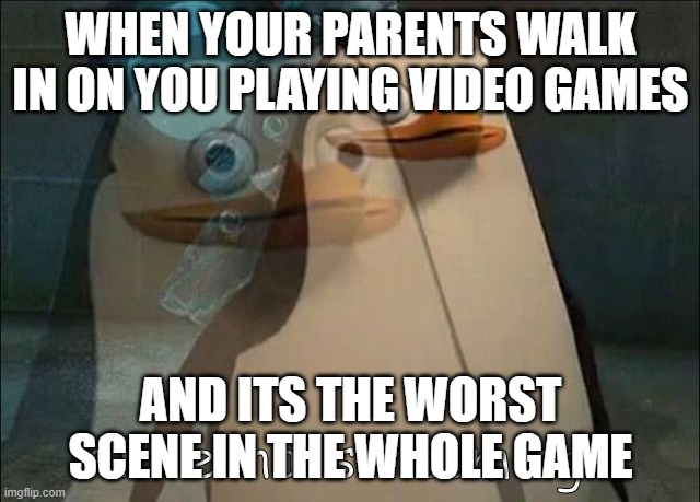 This has Happened to everybody atleast once. | WHEN YOUR PARENTS WALK IN ON YOU PLAYING VIDEO GAMES; AND ITS THE WORST SCENE IN THE WHOLE GAME | image tagged in private internal screaming | made w/ Imgflip meme maker