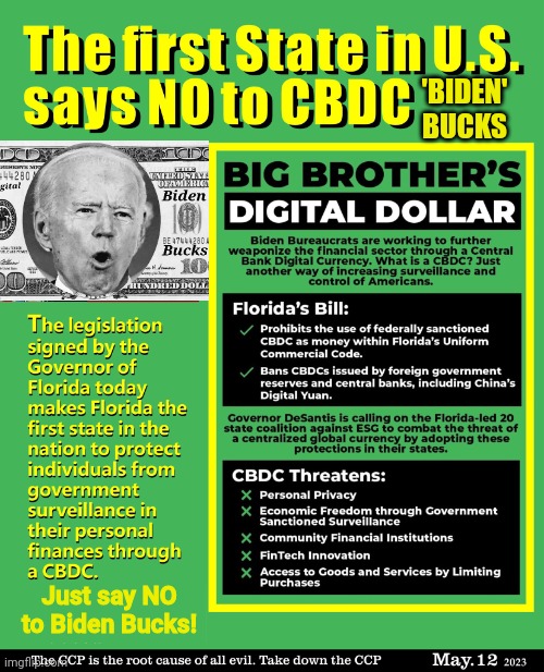 Florida says NO to Digital Biden Bucks | 'BIDEN'
BUCKS; Just say NO to Biden Bucks! | image tagged in biden | made w/ Imgflip meme maker