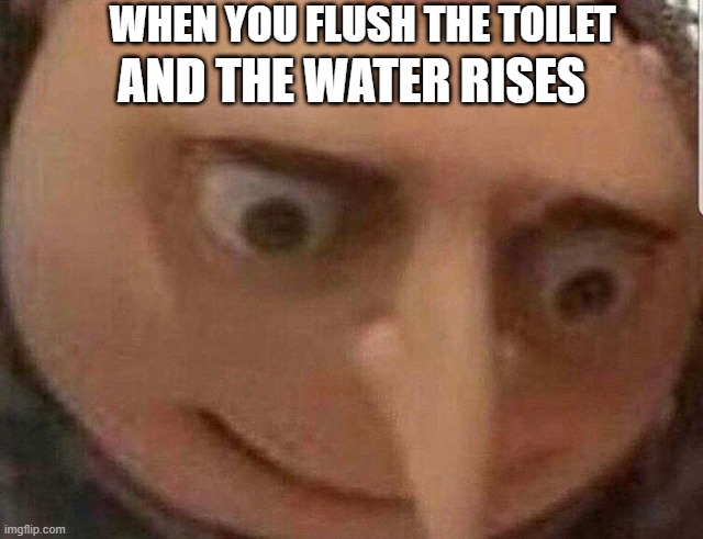 oH nO!!!! | AND THE WATER RISES; WHEN YOU FLUSH THE TOILET | image tagged in nervous gru,oh no,gru meme,toilets | made w/ Imgflip meme maker