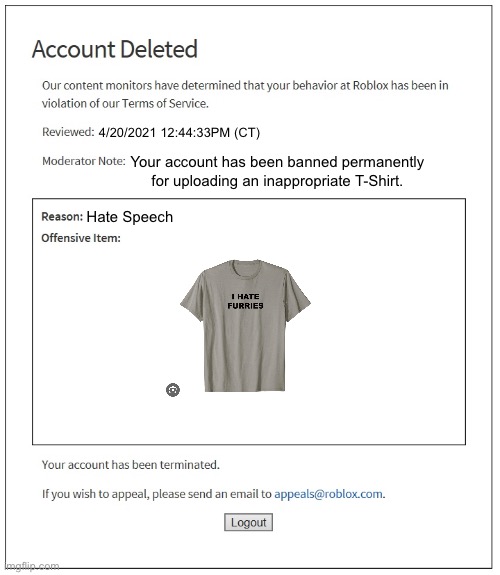 This is a real type of roblox account deletion - Imgflip