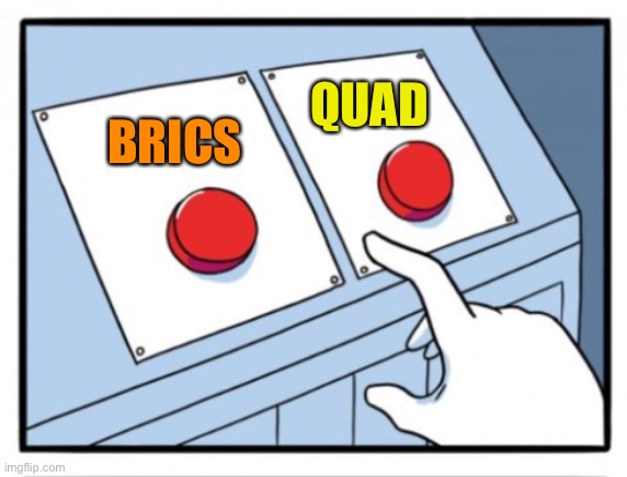 BRICS and Quad | QUAD; BRICS | image tagged in two buttons | made w/ Imgflip meme maker