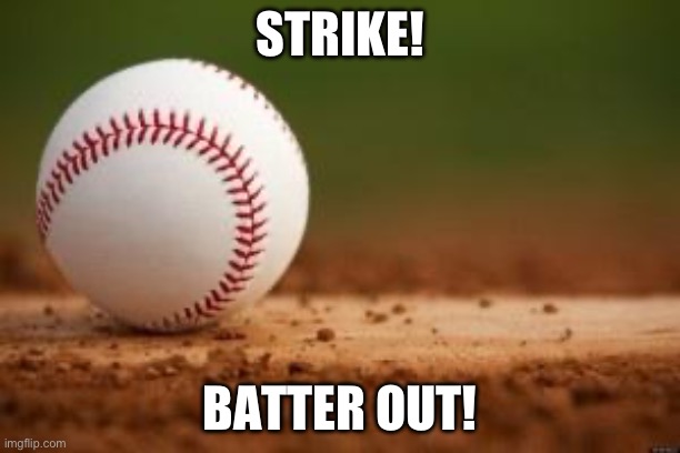 STRIKE! BATTER OUT! | STRIKE! BATTER OUT! | image tagged in baseball | made w/ Imgflip meme maker