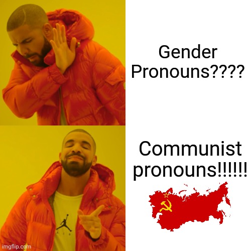 Communist pronouns | Gender Pronouns???? Communist pronouns!!!!!! | image tagged in memes,drake hotline bling | made w/ Imgflip meme maker