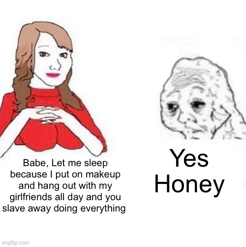 Yes Honey | Yes Honey; Babe, Let me sleep because I put on makeup and hang out with my girlfriends all day and you slave away doing everything | image tagged in yes honey | made w/ Imgflip meme maker