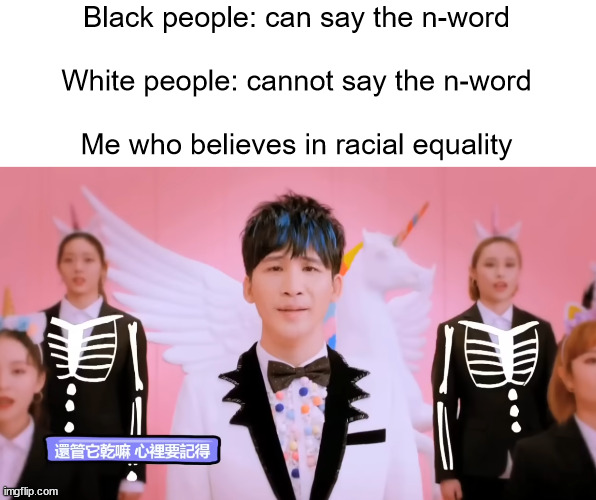 Black people: can say the n-word
 
White people: cannot say the n-word
 
Me who believes in racial equality | image tagged in memes,n word | made w/ Imgflip meme maker