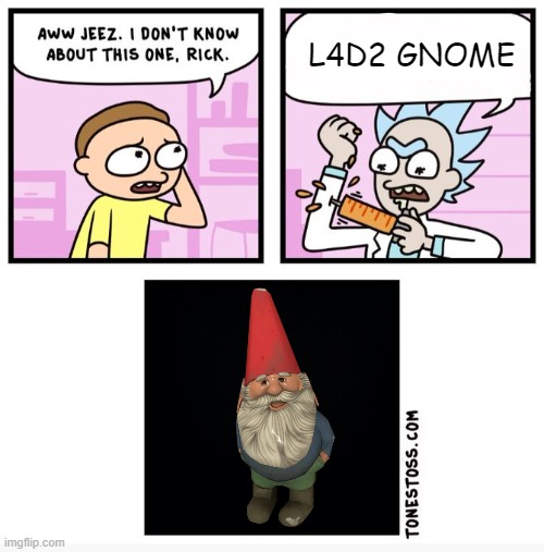 Aww jeez i don't know about this one rick | L4D2 GNOME | image tagged in aww jeez i don't know about this one rick | made w/ Imgflip meme maker