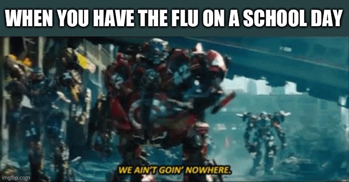 The Wreckers aren’t leaving | WHEN YOU HAVE THE FLU ON A SCHOOL DAY | image tagged in the wreckers aren t leaving | made w/ Imgflip meme maker
