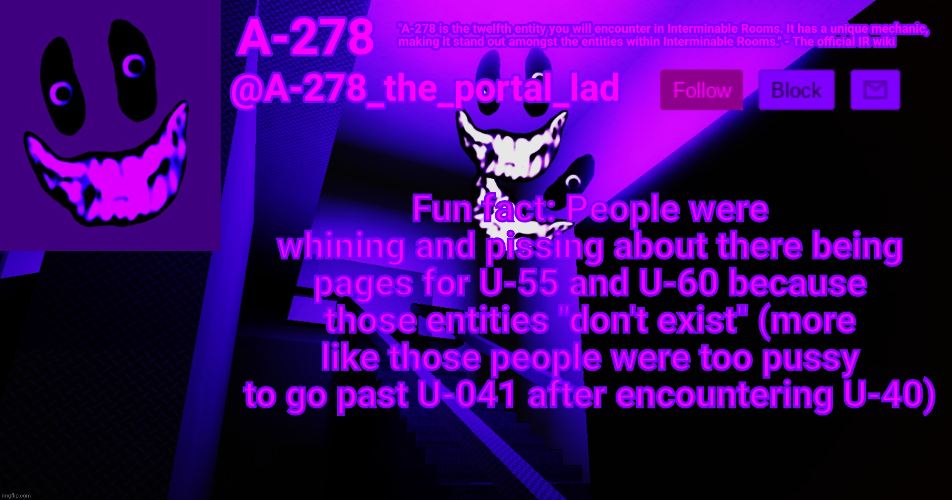 Some dumbass even went to complain to zvardin about the pages lmao | Fun fact: People were whining and pissing about there being pages for U-55 and U-60 because those entities "don't exist" (more like those people were too рussу to go past U-041 after encountering U-40) | made w/ Imgflip meme maker