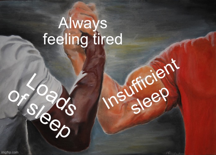 Yeah, when have I not felt tired? | Always feeling tired; Insufficient sleep; Loads of sleep | image tagged in memes,epic handshake | made w/ Imgflip meme maker