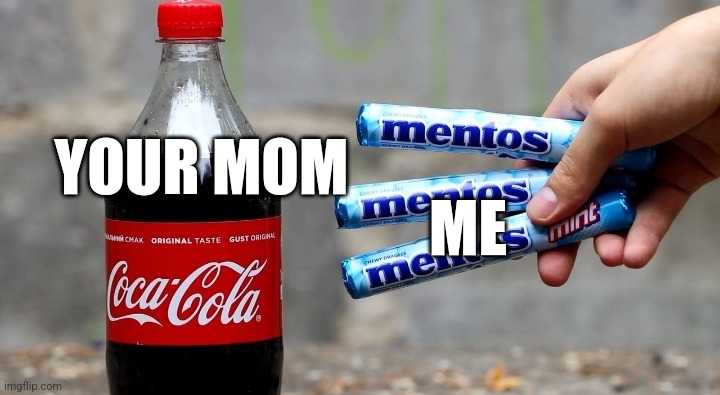 That makes more sense | YOUR MOM; ME | image tagged in coke and mentos | made w/ Imgflip meme maker