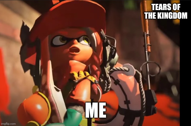 I'm gonna be playing that for a while, bye | TEARS OF THE KINGDOM; ME | image tagged in splatoon 3 gasp | made w/ Imgflip meme maker