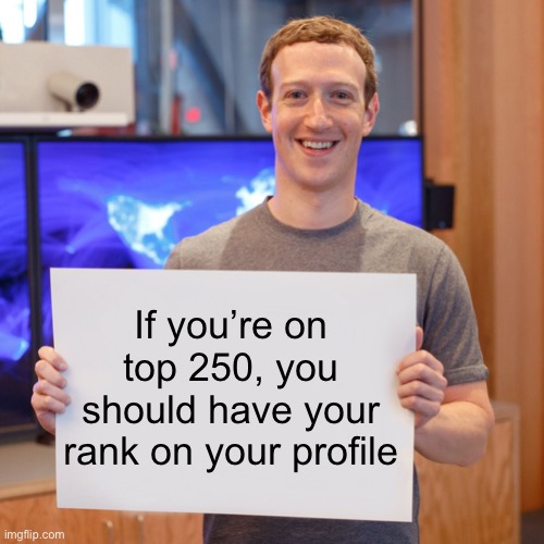 #1,204 | If you’re on top 250, you should have your rank on your profile | image tagged in mark zuckerberg blank sign,imgflip,ideas,idea,leaderboard,sign | made w/ Imgflip meme maker