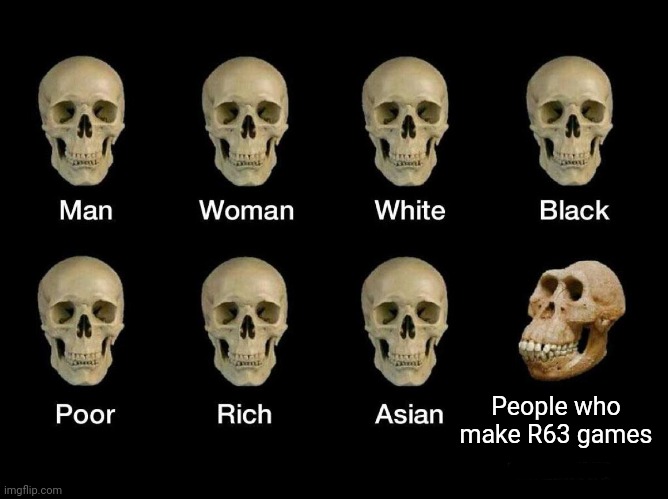 People who make those type of games should be banned | People who make R63 games | image tagged in skull idiot | made w/ Imgflip meme maker