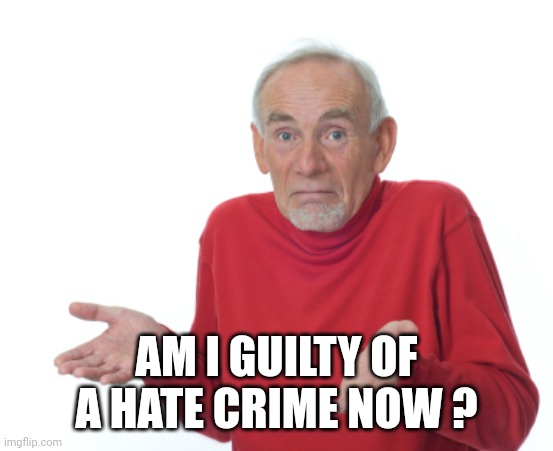 Guess I'll die  | AM I GUILTY OF A HATE CRIME NOW ? | image tagged in guess i'll die | made w/ Imgflip meme maker