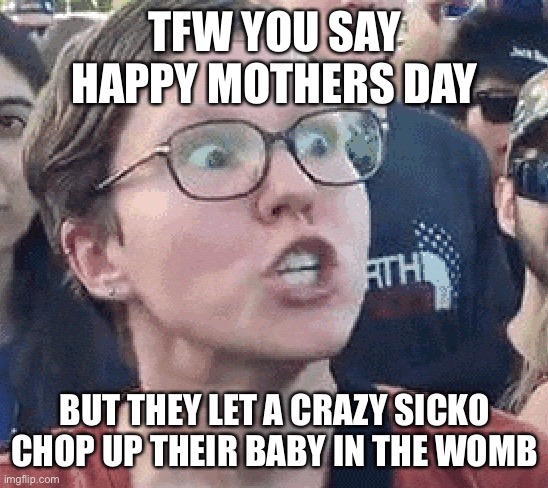 Triggered Liberal | TFW YOU SAY HAPPY MOTHERS DAY; BUT THEY LET A CRAZY SICKO CHOP UP THEIR BABY IN THE WOMB | image tagged in triggered liberal | made w/ Imgflip meme maker