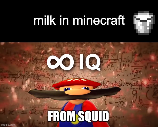 milk with squids today! | milk in minecraft; FROM SQUID | image tagged in infinite iq mario | made w/ Imgflip meme maker
