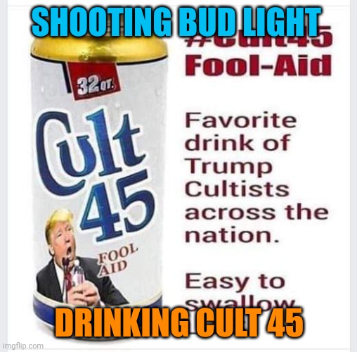 Cult 45 | SHOOTING BUD LIGHT DRINKING CULT 45 | image tagged in cult 45 | made w/ Imgflip meme maker