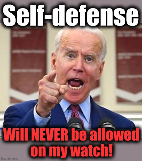 Joe Biden no malarkey | Self-defense Will NEVER be allowed
on my watch! | image tagged in joe biden no malarkey | made w/ Imgflip meme maker