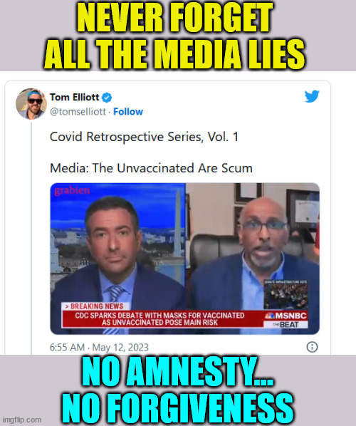 Never Forget The Media Lies Surrounding COVID | NEVER FORGET ALL THE MEDIA LIES; NO AMNESTY... NO FORGIVENESS | image tagged in mainstream media,liars,covid 19,truth | made w/ Imgflip meme maker