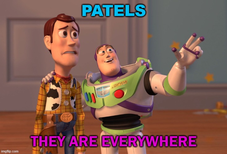 PATELS ARE EVERYWHERE | PATELS; THEY ARE EVERYWHERE | image tagged in memes,x x everywhere | made w/ Imgflip meme maker